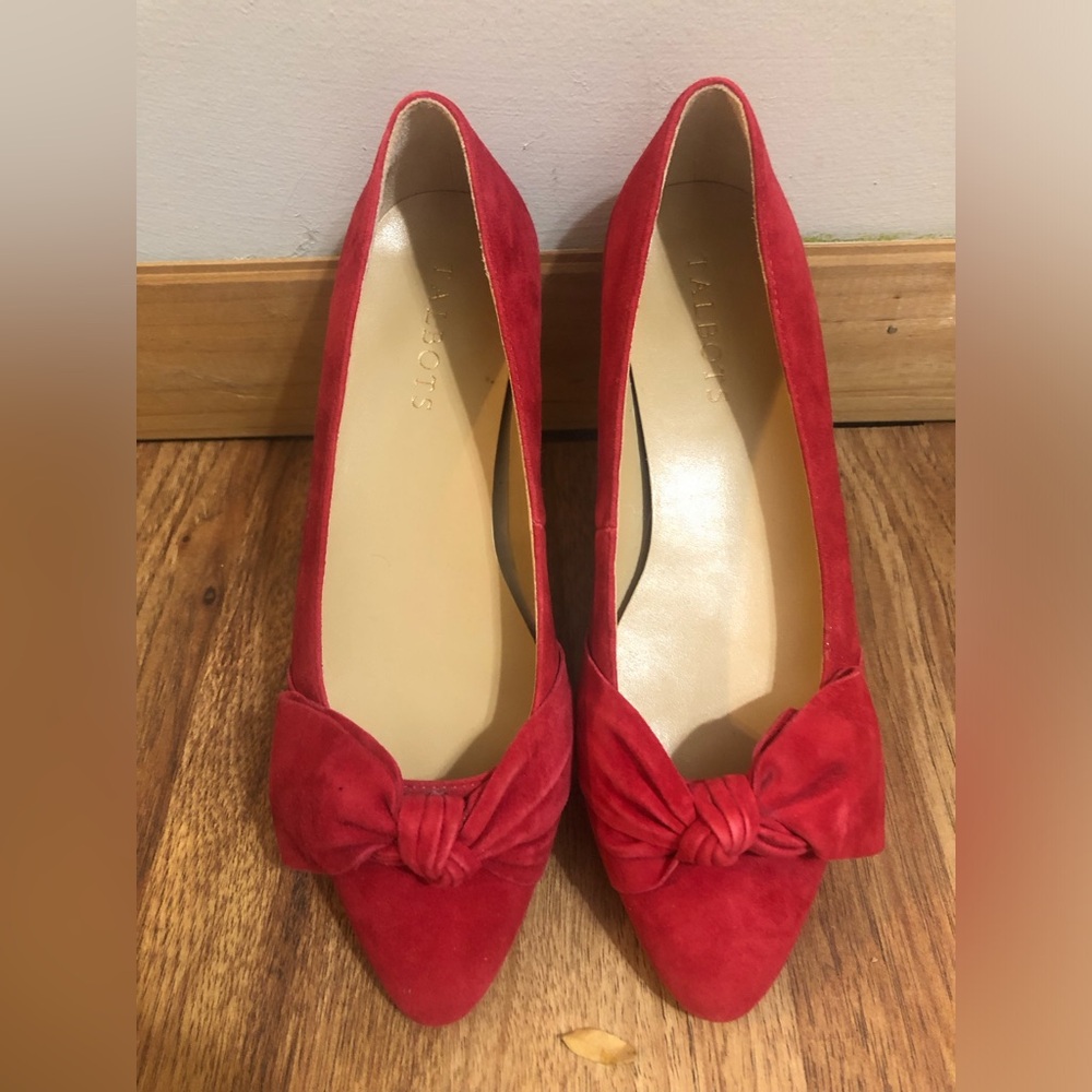 Talbots Red Loafers with Bow Accent
